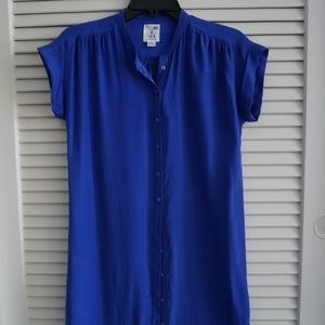 Royal Blue Short Sleeve Silk Button Down Dress